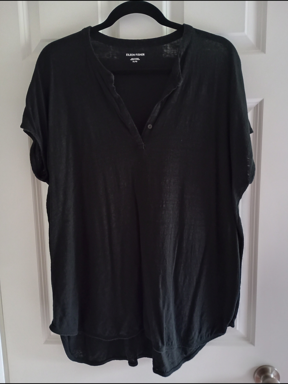 Eileen Fisher Black Henley Linen Jersey Tunic